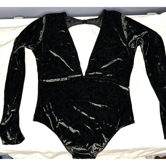 Victoria’s Secret Black Crushed Velvet Bodysuit M/L Whimsigoth Coquette Holiday - Picture 7 of 14